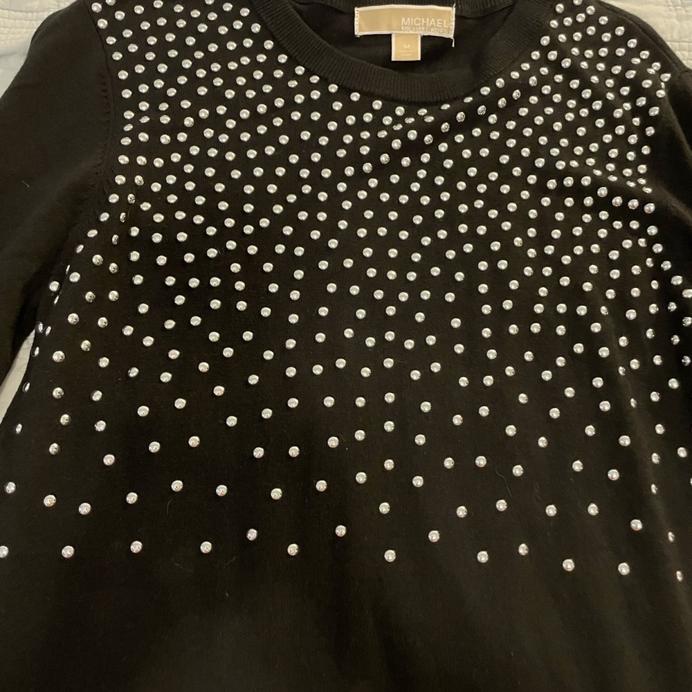 Michael Kors Black Long-Sleeve Sweater Dress with Silver Studs